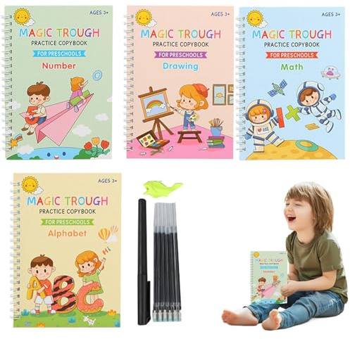 Övningsskrivbok för barn, övningsbok för skrivning för barn - Skrivövning för barn,Bokstäver Siffror Ritning Teckningsböcker Förskolekalligrafi, räfflade övningsbok för hemskola dagis