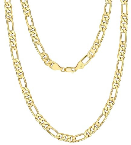 Skcess Silberketten 925 für Damen, Necklace Women Gold 3,3 mm Figarokette Ketten Halsketten 50cm