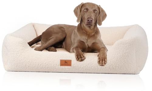 Knuffelwuff orthopädisches Hundebett aus kuscheligem Teddy Material Wollekopp M-L 85 x 63cm Beige | Abnehmbarer Bezug | waschbar | für große, mittelgroße und kleine Hunde