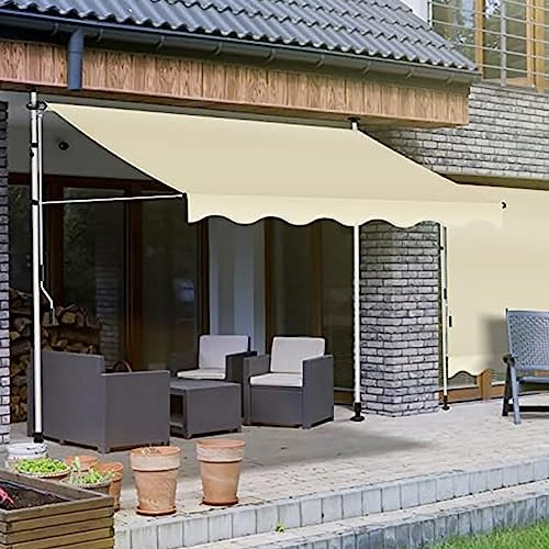 Infällbar markis, manuell stående markis, justerbar höjd, ingen borrning, med vevhandtag, lämplig för balkong eller uteplats, grå J-stil