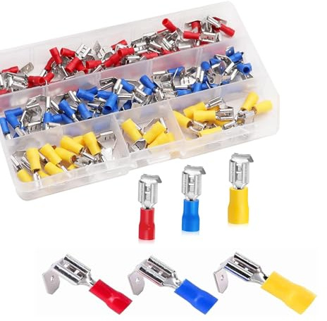 140 Pcs Piggy Back Spade Connectors, Insulated Piggy Back Crimp Terminals, Male and Female Spade Connectors for Automotive Motorcycle and Household Appliances