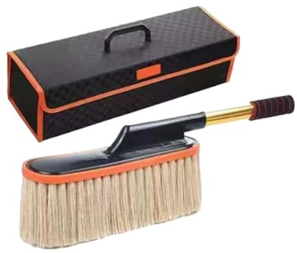 YUYQAQ Plumero exterior para coche, sin arañazos, con mango telescópico extensible, cabezal de fregona grande con cera de algodón, cepillo de cera para eliminar el polen