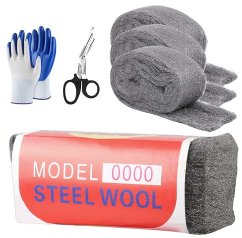 Stahlwolle, 3 Rollen 100 g 0000 Stahlwolle, 4 m Reinigung von Kunststoffjalousien, zum Füllen von Löchern, für Reinigung von Glasmarmor, Möbeln, Metall, Küchenmöbel