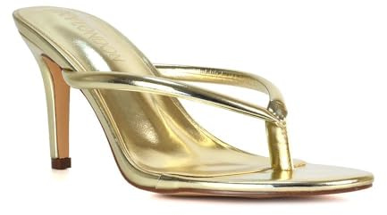 ESSEX GLAM Women's Toe Post Stiletto Heel Sandals Ladies Slip On Heeled Mule Evening Party Shoes Size 3-8