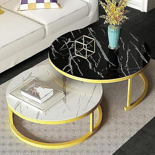 YHKJLYH Satztische, 2er-Set, rund, Couchtisch, Schreibtisch/Satztisch, gehärtetes Glas und Metall, Sofatisch, Mitteltische, Wohnzimmer