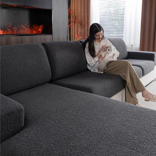 OHSIO Sofa Überzug – Hoch Elastischer, Rutschfester Sitzkissenbezug – Waschbarer, Haustierfreundlicher Sofabezug für Couch, Strapazierfähig(Dunkelgrau, 1x Rückenlehnenbezug)