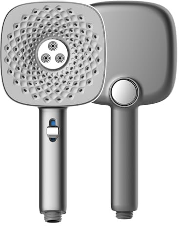 Heuffe Alcachofa de Ducha Alta Presión，Grande Cabezal de Ducha Mano-3 Niveles de Flujo 4 Modos de Chorro Multidireccional(Gris)