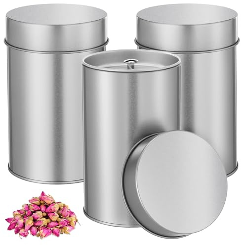 Zopeal 3 Pack Tea Tin Canister with Airtight Double Lids 16 oz Round Metal Tin Can with Lid Double Sealed Small Kitchen Container for Loose Tea Storage Coffee Sugar Candy Herbs and Spices