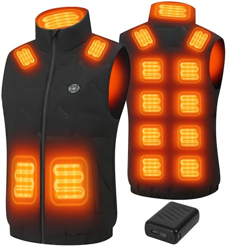 Gokozy Heated Gilet for Men with 12v 20000mah Battery PD Fast Charging Heated Body Warmer Mens with 15 Heating Zones Mens Heated Vest Men Suitable for Cycling Fishing Skiing