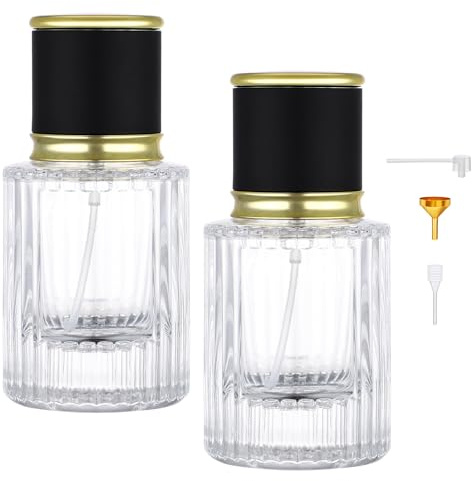 Segus Travel Aftershave Dispenser, 2Pcs 30ml Glass Perfume Atomiser, Empty Perfume Bottles, Portable and Leakproof, Aftershave Spray Bottle for Women and Men (Transparent)
