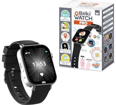 BUKI France PRO01 - Reloj inteligente para niños con tarjeta SIM incluida, llamadas, GPS, vídeo, WiFi, Bluetooth, botón SOS, aplicación parental, ideal para primer teléfono, BUKI Watch Pro a partir de