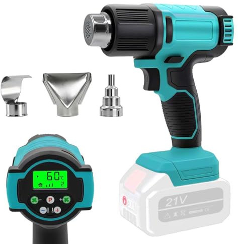 Heißluftgebläse Kabellose Heißluftpistole für Makita 18V Akku, 60℃ - 540℃ Temperatur und Luftstrom Einstellbar, LCD-Digitalanzeige Akku Heißluftfön mit 3 Düsen für Farbentfernen, Löten, Schrumpfen