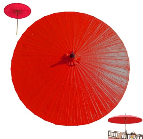 BGBZHMMEE Parasol De Jardin en Bambou, Parasol Décoratif en Papier Huilé, Parasol Imperméable, pour Plage, Marché, Cour, sans Socle(Red)