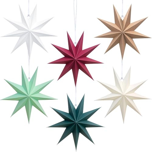 9-Pointed Paper Star Lantern Hanging Decorations, 11.8 Inch Christmas 3D Paper Star Ornaments for Christmas Hanging Lamp Papers Decor Home Party Suppies