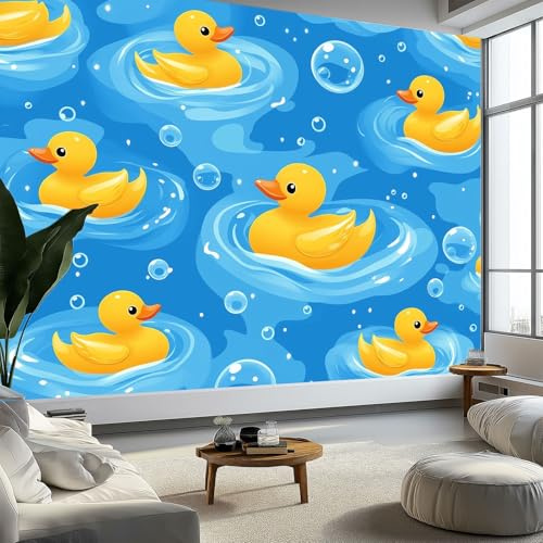 Générique Art Papier Peint Intissé Canard Animal De Dessin Animé Muraux Tapisserie Photo Décoration Murale, Papier Peint 200x140 cm Salon Chambre Bureau Couloir Peinture Murale Décor, Bleu