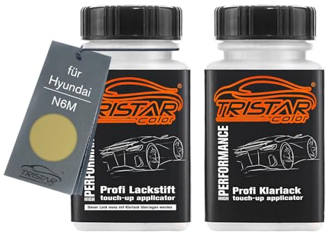TRISTARcolor Autolack Lackstift für Hyundai N6M Lucid Lime Metallic +1K | Set aus Basislack + Klarlack, Lackfläschchen mit Pinsel, je 50ml