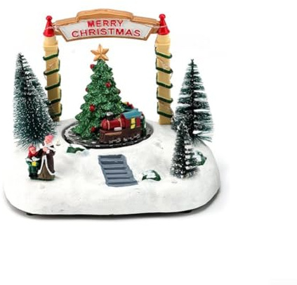 Caja de música de resina con escena de nieve giratoria y función luminosa, crea sonidos melódicos perfectos para decoración de temporada (B)