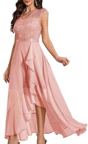 Bbonlinedress Robe de soirée élégante pour mariage - Robe à paillettes - Robe de remise de diplôme - Longue robe de mariée festive en dentelle - Robe de cocktail, Xp-blush, L