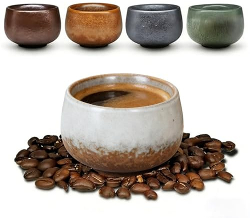 Espressotassen Set, 5x80ml Espressotasse Dickwandig Set, Espresso Tassen, Geschirrspüler Verfügbar, Handgefertigte Porzellan Espressobecher, Mokkatassen, Macchiato, Teetassen