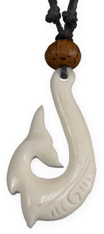 Fly Style Kettenanhänger aus Knochen - Anhänger Kette Tribal Maori Maui Fischhaken Walflosse - Surfer Kette für Frauen und Männer