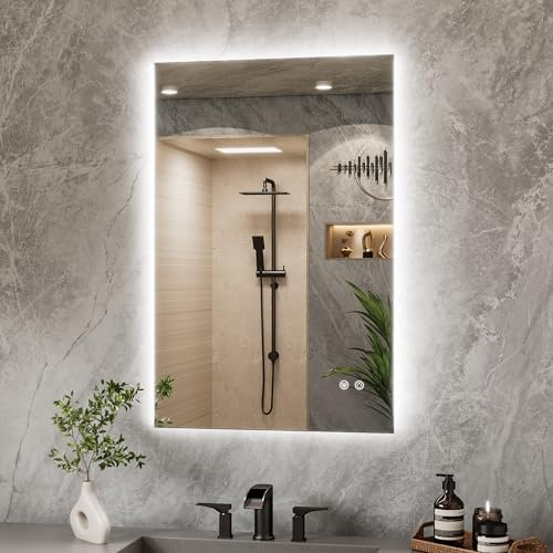 TETOTE Badspiegel mit Beleuchtung 60x90cm, Rechteckiger Badezimmerspiegel, Badezimmer Wandspiegel Ohne Rahmen, Led Badspiegel mit 3 Lichtfarben Dimmbarer,Antibeschlag, Speicherfunktion, IP44
