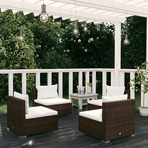 QJBSAVVA 4-TLG. Poly-Rattan Lounge-Set 70x70x60 cm, cremefarbene Auflagen, modular, wetterfest, Balkon Terrasse