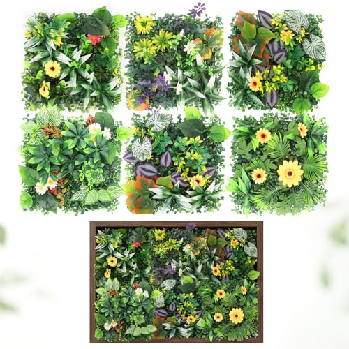 Qivra 6 Stück Pflanzenwand, Künstliche Pflanzenwand 75 * 50cm, UV-Beständige Kunststoff Pflanzen Paneele für Indoor Outdoor Haus Hinterhof Garten Dekoration