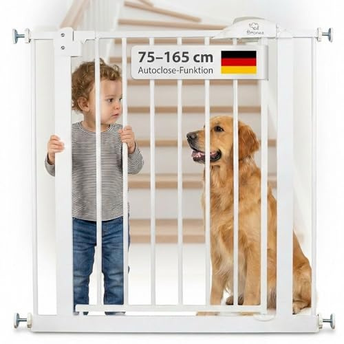 BRONEA Cleo Treppenschutzgitter ohne Bohren | Kinderschutzgitter Tür & Treppe 96-103 cm | Auto-Close | 3-Schritt-Sicherung | beidseitig öffnend | verlängerbar bis 165 cm