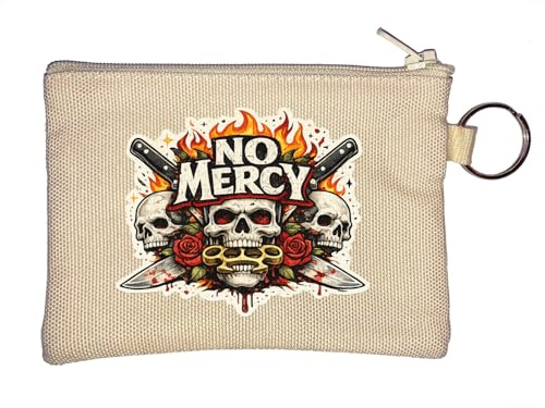 No Mercy Skull and Brass Knuckles Key Chain Coin Purse Beige