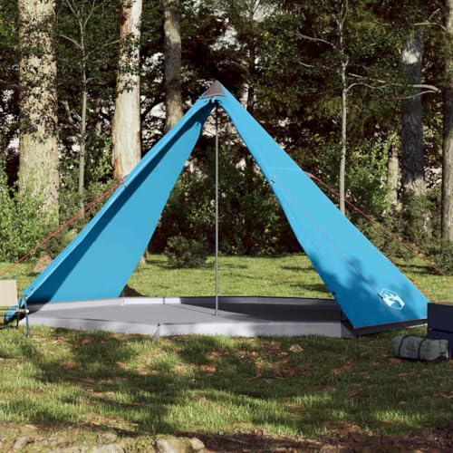 LoogCape Tipi Familienzelt 8 Personen Blau wasserdicht aus 185T Polyester mit PU Beschichtung 400 x 400 x 200 cm mit E Anschluss Tragetasche für Camping Strand Festival