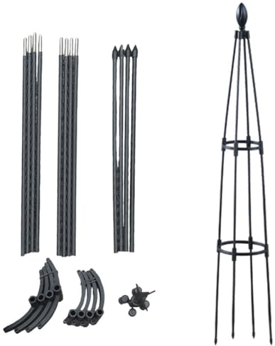 FUANA Obelisco de jardín para plantas trepadoras, enrejado de torre de 130 cm con marco de hierro recubierto de plástico, rosas, tomates, flores, color negro