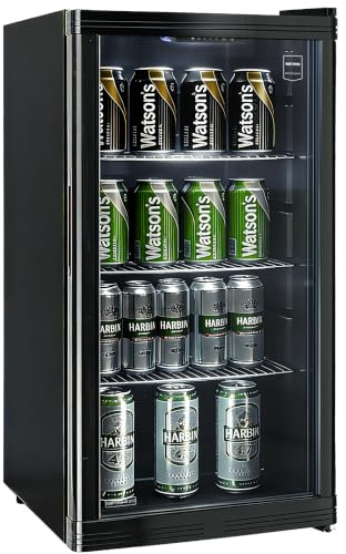 METRO Professional Mini Frigorífico GPC2088, 88 L, 3 estantes ajustables | Iluminación LED, Puerta de cristal reversible, Silencioso: 39 dB(A), Bajo consumo (clase C), Descongelación automática