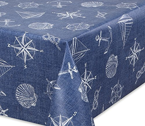 Premium Wachstuch Tischdecke für Garten und Küche, abwischbar, glatt Jeans Anker, Größe wählbar (100 x 140 cm)