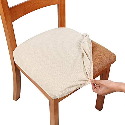Homaxy Stretch Spandex Jacquard Esszimmerstuhl Sitzbezüge, herausnehmbarer waschbarer Anti-Staub Esszimmerstuhl Sitzkissen Hussen - 4er Set, Beige