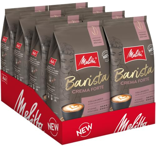 Melitta Barista Classic Crema Forte, Grains de café entiers 8 x 1 kg, non moulus, grains de café pour machine à espresso automatique, torréfaction intense, puissance 4, dans un bac
