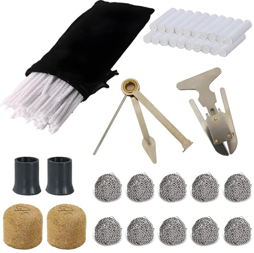 CESFONJER Smoking Pipe Accessories Kit, 3 in 1 Pipe Pushers, 80 Pipe Cleaners & 20 Pipe Filters, 2 Pipe Bits & 10 Metal Balls, 2 Cork Knockers, Smoking Accessories