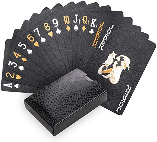 Joyoldelf Schwarzer Spielkarten, 100% Wasserdichtes Pokerkarten Plastik Profi Kartendecks Poker Cards für Weihnachten, Halloween und alle Partys