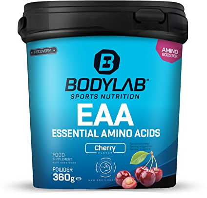 Bodylab24 EAA Essential Amino Acids Kirsche 360g, EAA Pulver mit 8 essentiellen Aminosäuren, alle BCAA & EAA enthalten, plus Vitamin B6, lecker fruchtig im Geschmack