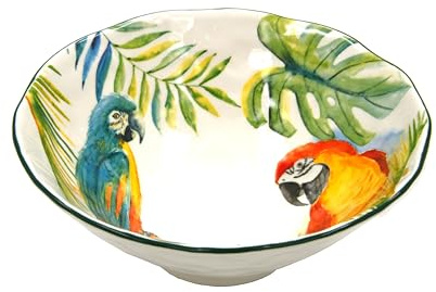 Royal Family Saladier Jungle Parrots en céramique artisanale de style tropical