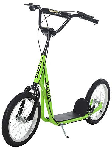 HOMCOM Kinderroller Scooter Tretroller Cityroller Kickscooter Roller Kinder Kickboard mit Luftreifen und Handbremse Scooter Kinder Wasserfest Faltbar ab 5 Jahre 16 Zoll Grün 139 x 58 x 90-96 cm