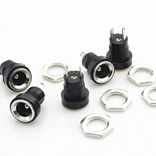 5PCS DC Power Jack Socket 5.5x2.1mm Panel Mount Connector, Screw Nut