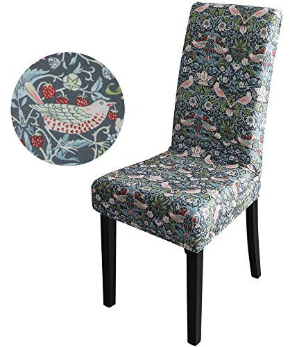 Obal William Morris Chair Covers Set of 4 Stretch Dinning Chair Covers High Back Spandex Dining Chair Slipcovers Protectors Seat Covers for Dining Living Room Washable Removable (Strawberry Thief)
