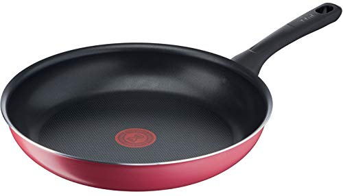 T-FAL B55906 Poêle à frire 11,0 (28 cm), compatible avec les cuisinières à gaz, poêle à frire rouge canneberge, antiadhésive, rouge