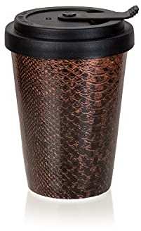 Mahlwerck Kaffeebecher to go, Porzellan Coffee to go Becher mit auslaufsicherem Deckel, Animal Print, Snake Rose, 300ml