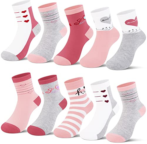 L&K-II 10 calcetines con estampado lindo para niñas calcetines deportivos Calcetines para niños hechos de algodón de colores 2851 31-34