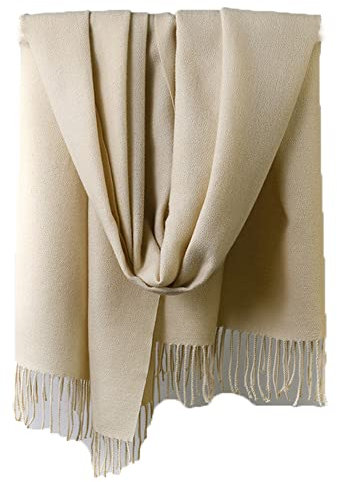 DNLKWGO Einfarbiger Quasten-Schal, warmer Kaschmir-Schal, Unisex, für Damen und Herren, Winterschal, beige, Einheitsgröße