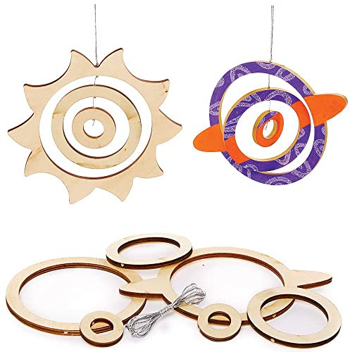 Baker Ross FX315 Planeten Holzspirale Dekoration Bastelset-4er Pack, Deko Bastelset aus Holz für Kinder zum Basteln