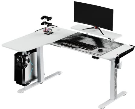 ULTRADESK Winger RGB LED | Gaming Schreibtisch Gaming Tisch L Form | L-förmiger Ecktisch Eckschreibtisch | Höhenverstellbarer Computertisch elektrisch | Weiß | 155x111x60 cm Links
