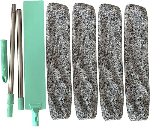 BEAUTYBIGBANG Plumero para limpieza, extensible, telescópico, lavable, con espacio plano debajo del aparato, radiador de microfibra, cepillo de limpieza lavable (125 cm, con 4 paños)