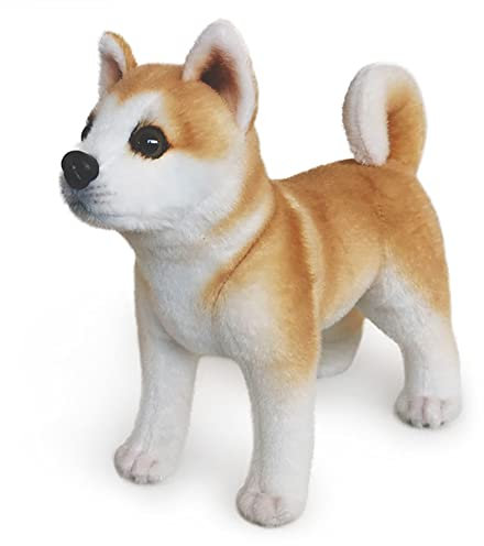 Plüschtier Hund Shiba Inu, Supersüß Kuscheltier Hund Stehend Plüschhund Realistisches Plüsch Hund Welpe Weiches Plüsch Hundekissen Spielzeug Flauschiges Stofftier Geschenk für Kinder Mädchen